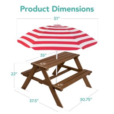 Kids Wooden Picnic Table, Outdoor Activity Table w/ Adjustable Umbrella, Seats