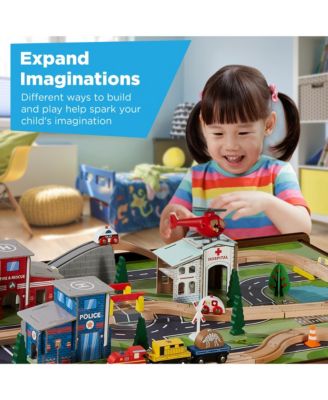 Kids 70-Piece Train Table, Large Multipurpose Wooden Playset w/ Reversible Table Top