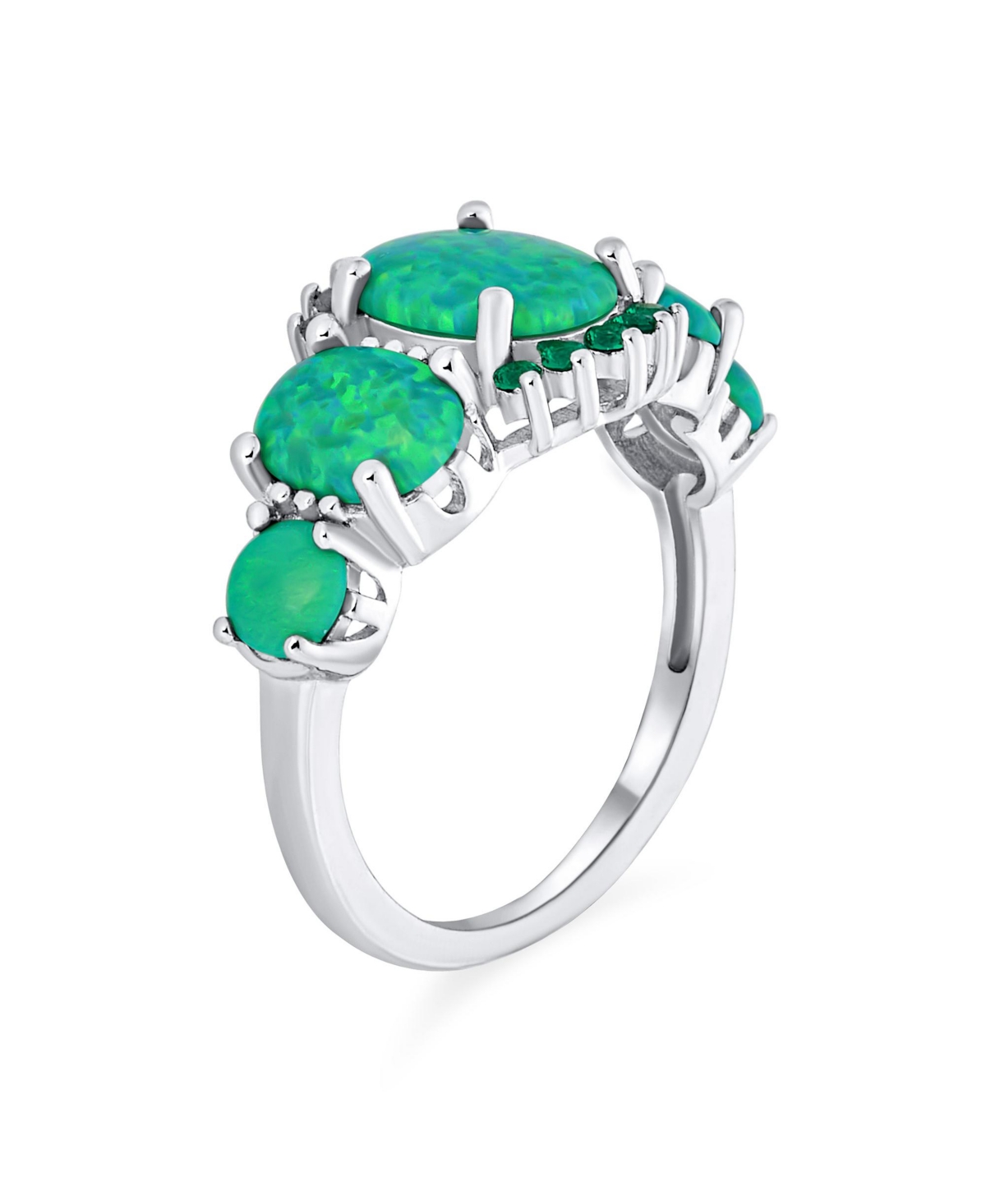 Bling Jewelry 5 Stone OvalSynthetic Opal Half Eternity Band Ring For Women .925 Sterling Silver Thin 1MM Band - Green