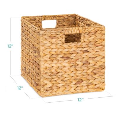 12x12in Hyacinth Baskets, Set of 5 Multipurpose Collapsible Organizers w/ Inserts