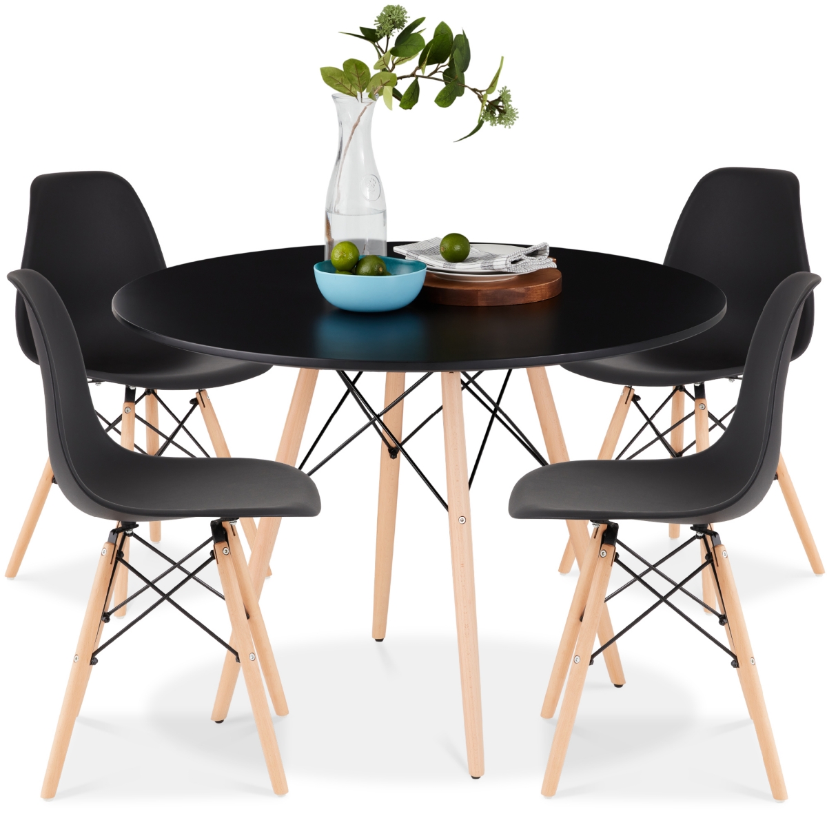 Best Choice Products 5-Piece Compact Mid-Century Modern Dining Set w/ 4 Chairs, Wooden Legs -oak