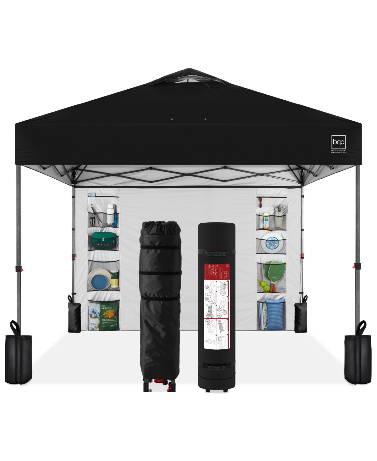 10x10ft Easy Setup Pop Up Canopy, Portable Tent w/ Side Wall, 1-Button Push, Case - Yellow