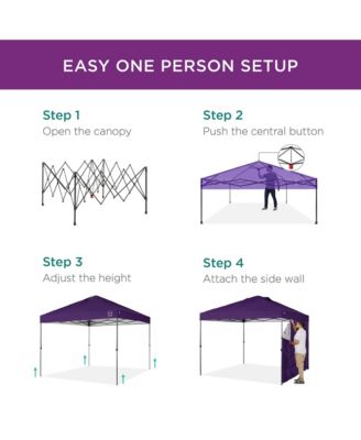 10x10Ft Easy Setup Pop-Up Canopy Tent with Side Wall, 1-Button Push, and Carrying Case