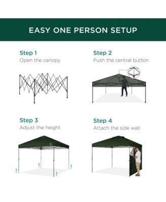 10x10Ft Easy Setup Pop-Up Canopy Tent with Side Wall, 1-Button Push, and Carrying Case