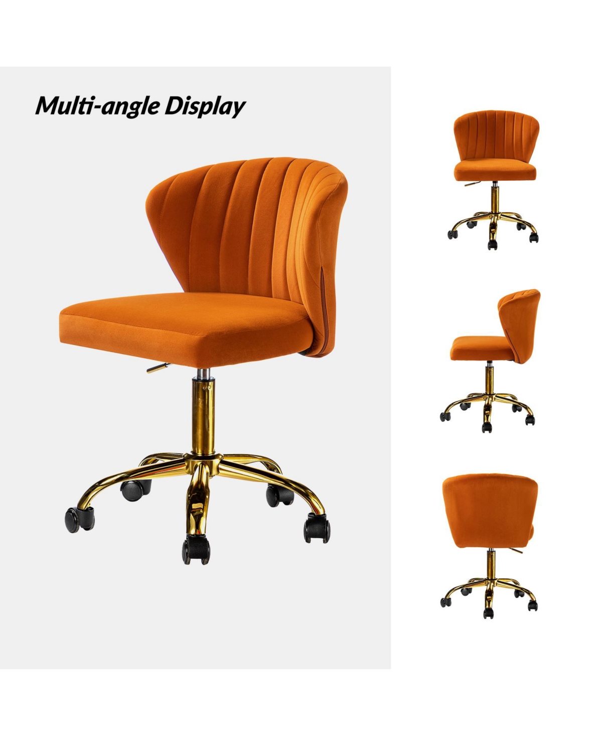 Hulala Home Modern Velvet Cute Armless Office Chair for Living Room Vanity Study
