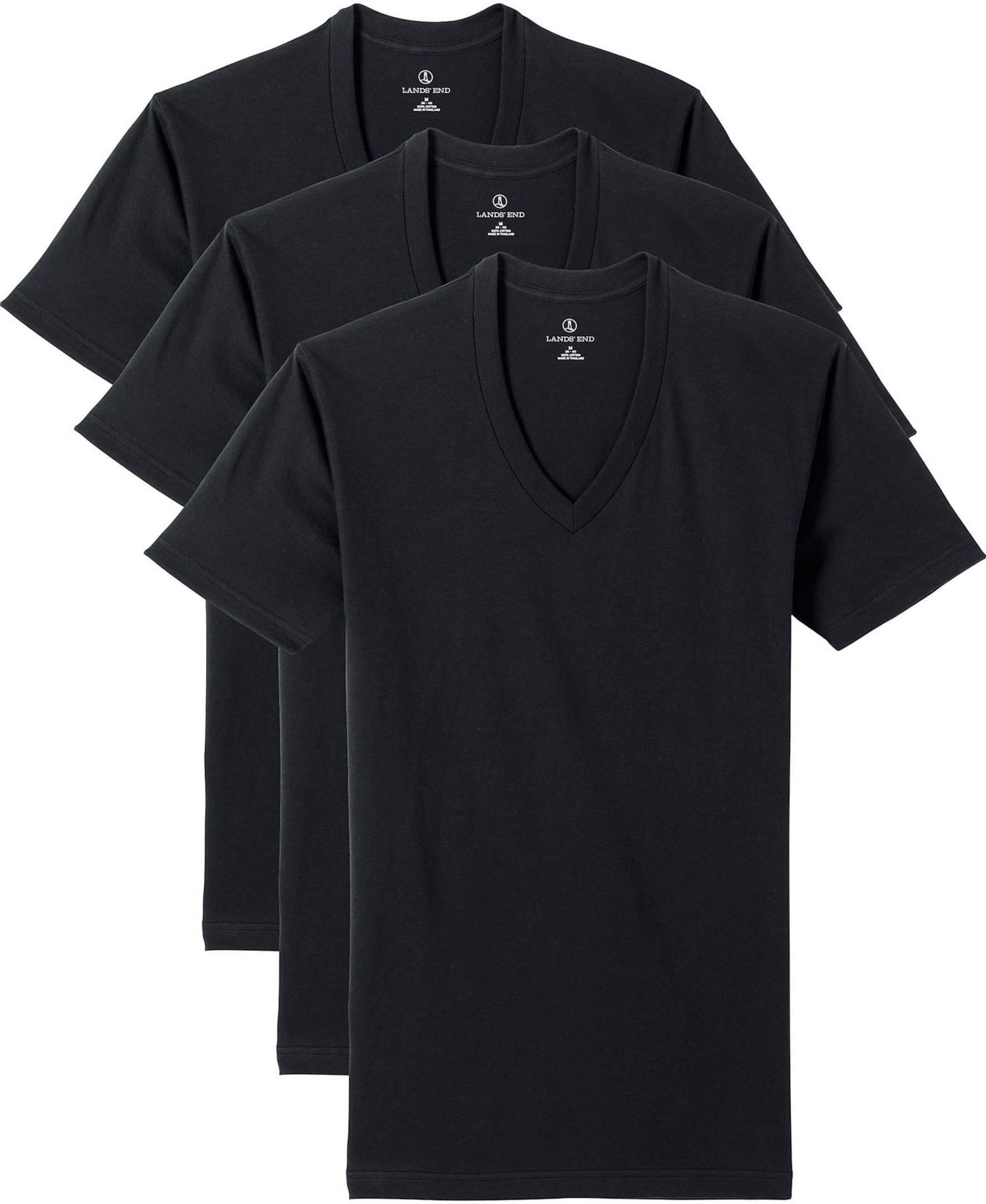 Бельё Undershirt для мужчин, V-образный вырез, 3 шт. — Lands' End, цвет: Чёрный — фото 2