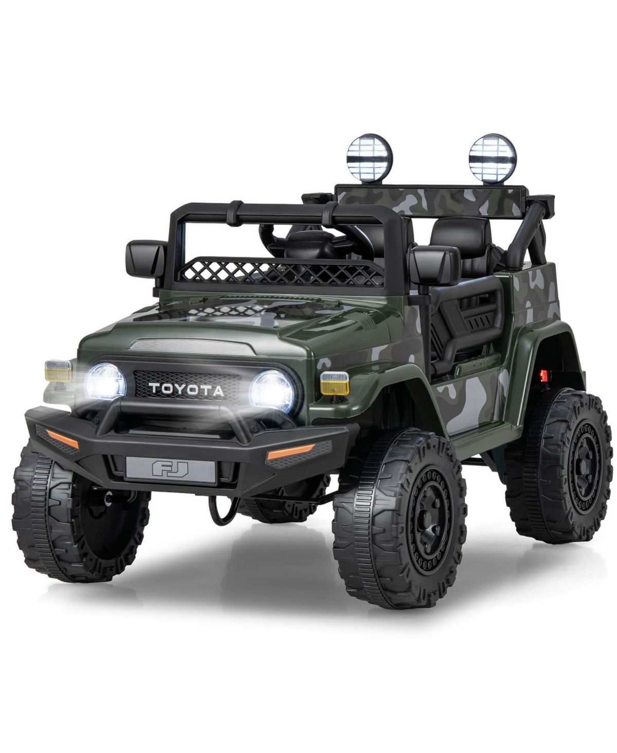 Gymax Licensed Toyota Fj Toddler Ride on Car 12V Battery Powered Kids Truck Camo - Dark green+black