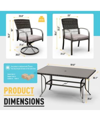 7-Piece Patio Dining Set for 6 with Green Cushion 4 Dining Chairs and 2 Swivel Rockers