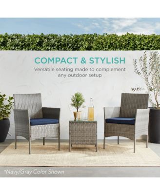 3-Piece Outdoor Wicker Patio Bistro Set with 2 Chairs and Table
