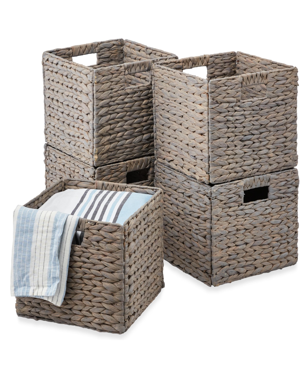 Best Choice Products 10.5x10.5in Hyacinth Storage Baskets, Set of 5 Multipurpose Collapsible Organizers