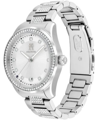 Women's Quartz Silver-Tone Stainless Steel with Crystals Bracelet Watch 36mm