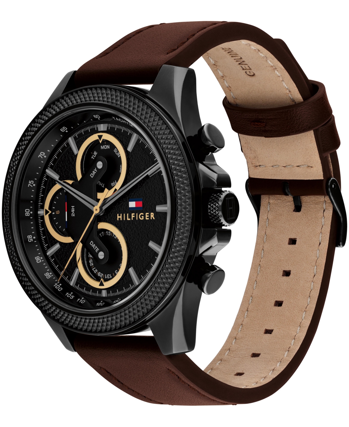Tommy Hilfiger Men's Multifunction Brown Leather Strap Watch 46mm In Brown