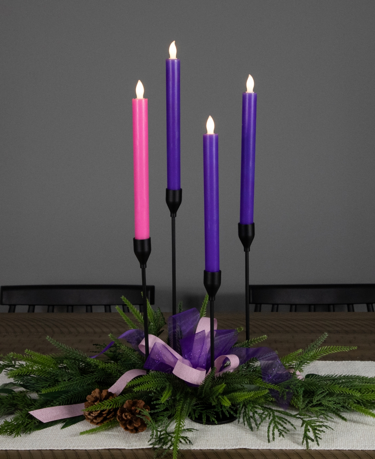 Northlight Set Of 4 Flickering Led Christmas Advent Taper Candles 9.5" In Purple