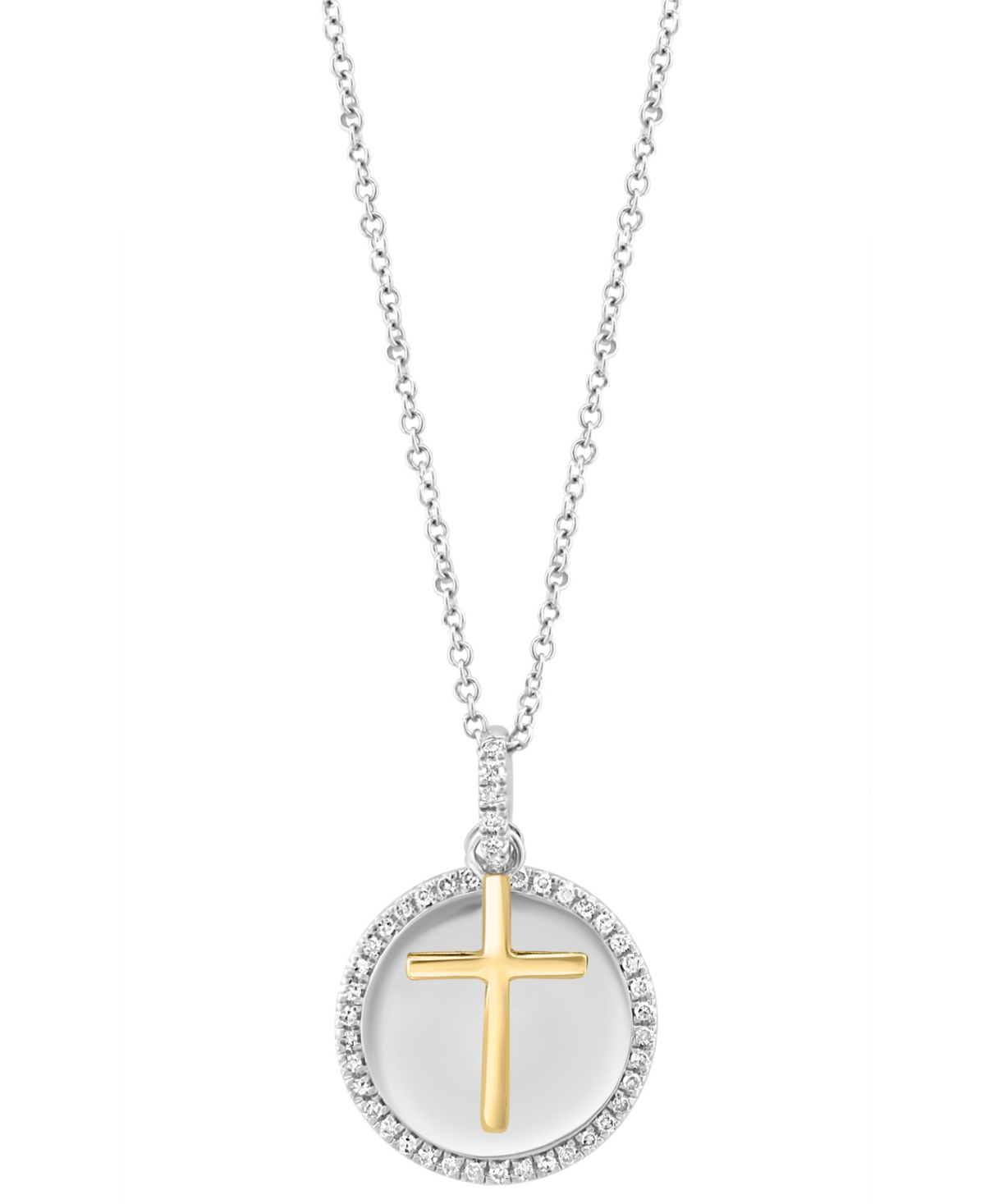 Effy Collection Effy Diamond Disc & Cross Two Charm 18" Pendant Necklace (1/4 Ct. T.w.) In Sterling Silver & Gold-pl In Gold Plated Silver