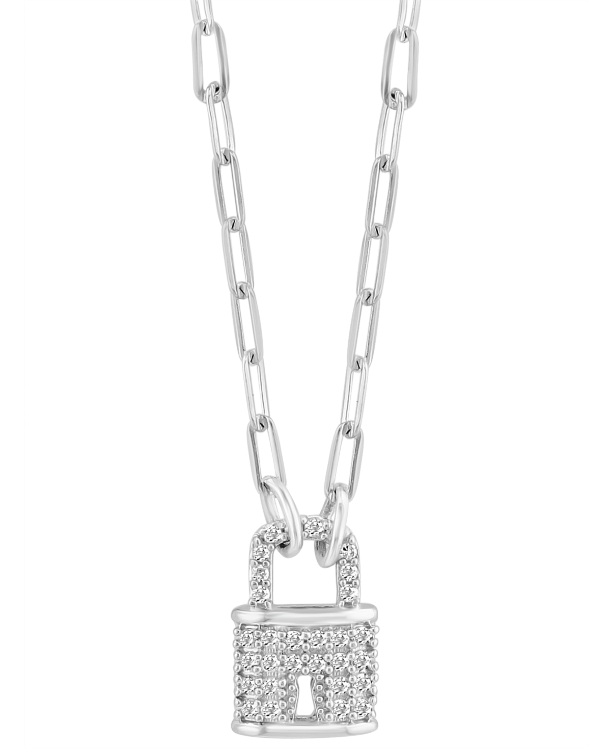 Shop Effy Collection Effy Diamond Padlock 18" Pendant Necklace (1/6 Ct. T.w.) In Sterling Silver