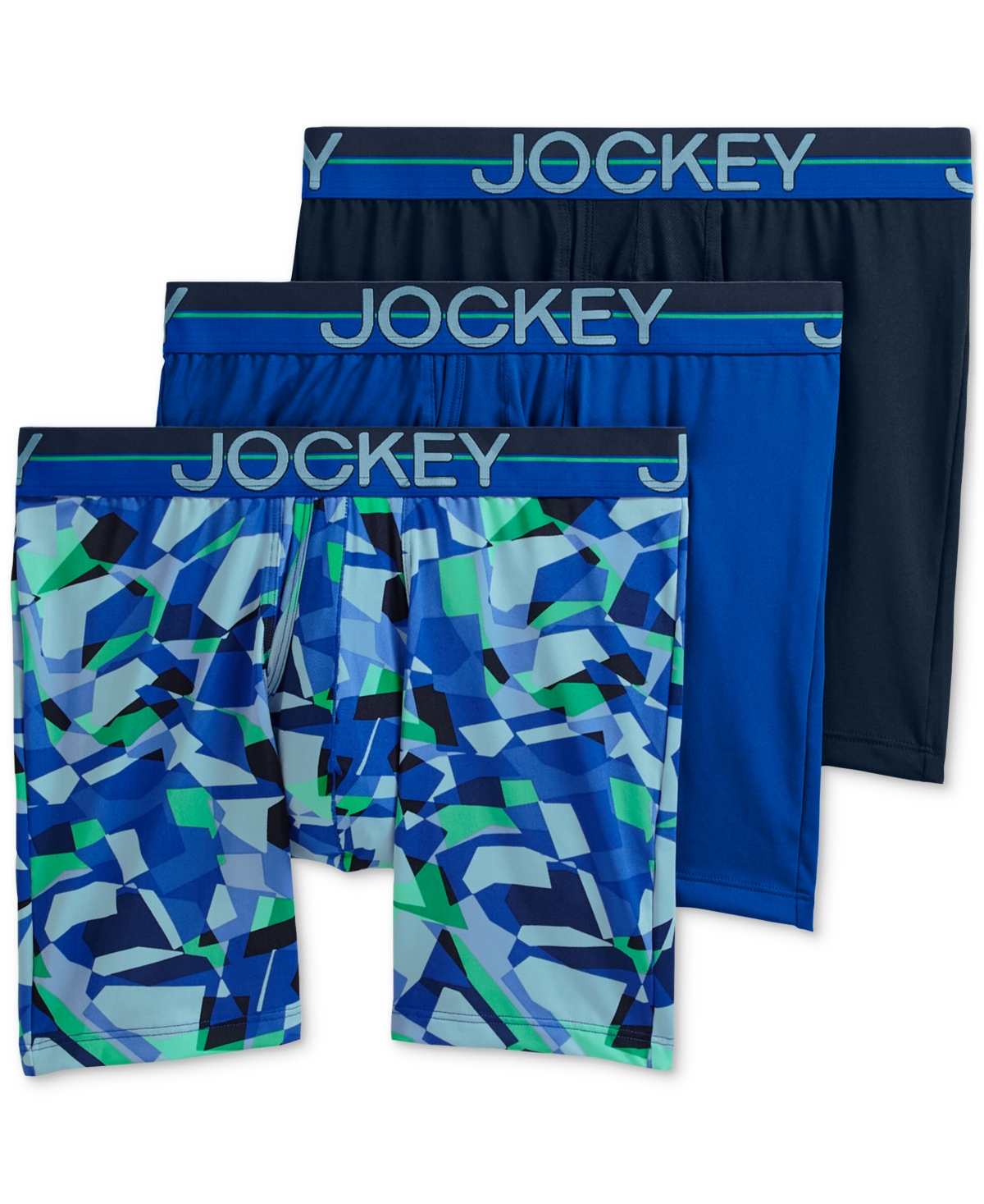 Jockey Men's Infinite Cool 3-pk. Stretch Moisture-wicking Solid Boxer Briefs In Blue