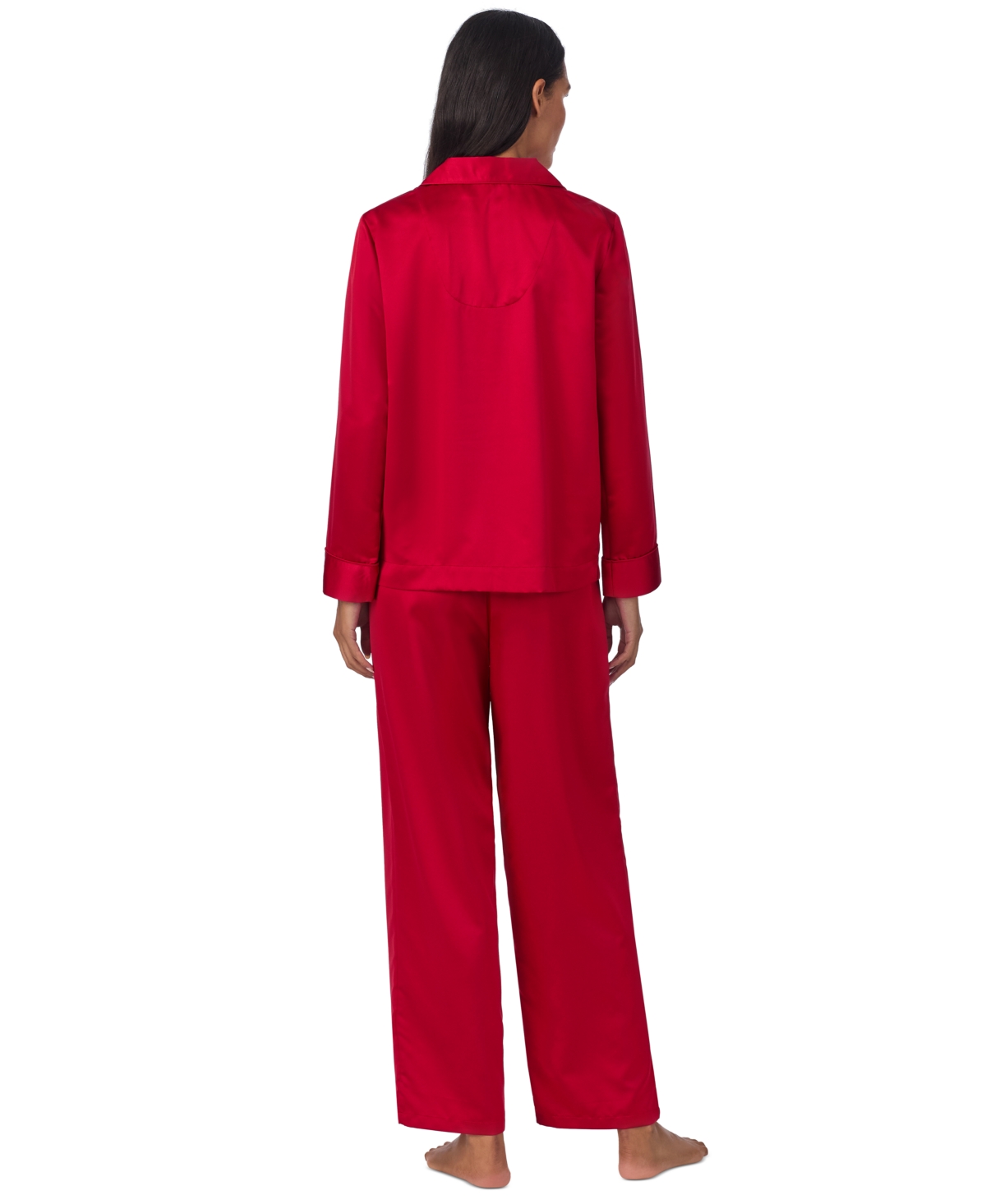 Shop Ralph Lauren Petite Satin Notched-collar Pajama Set In Red