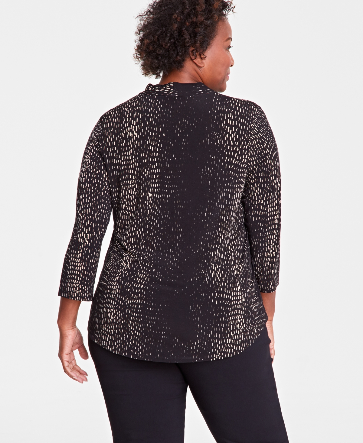 Jm Collection Plus Size Printed V-Neck 3/4-Sleeve Top, Created for Macy's