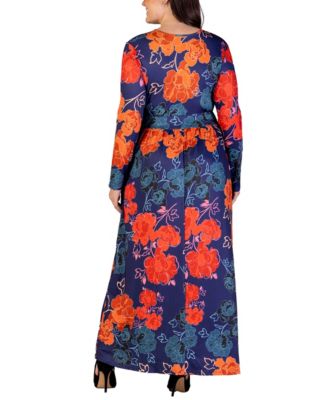 Plus Size Floral Long Sleeve Maxi Dress