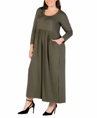 Plus Size Long Sleeve Maxi Dress with Pockets