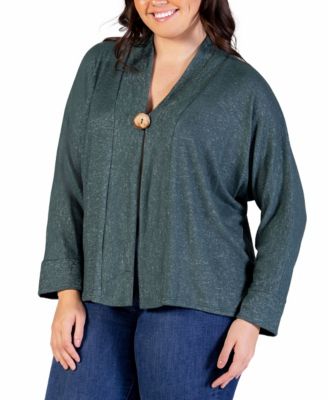 Plus Size Button Front Long Sleeve Cardigan Sweater