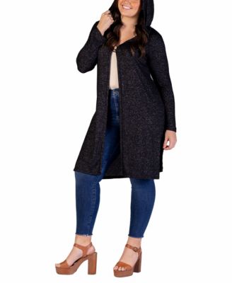 Plus Size Knee Length Hooded Cardigan Sweater