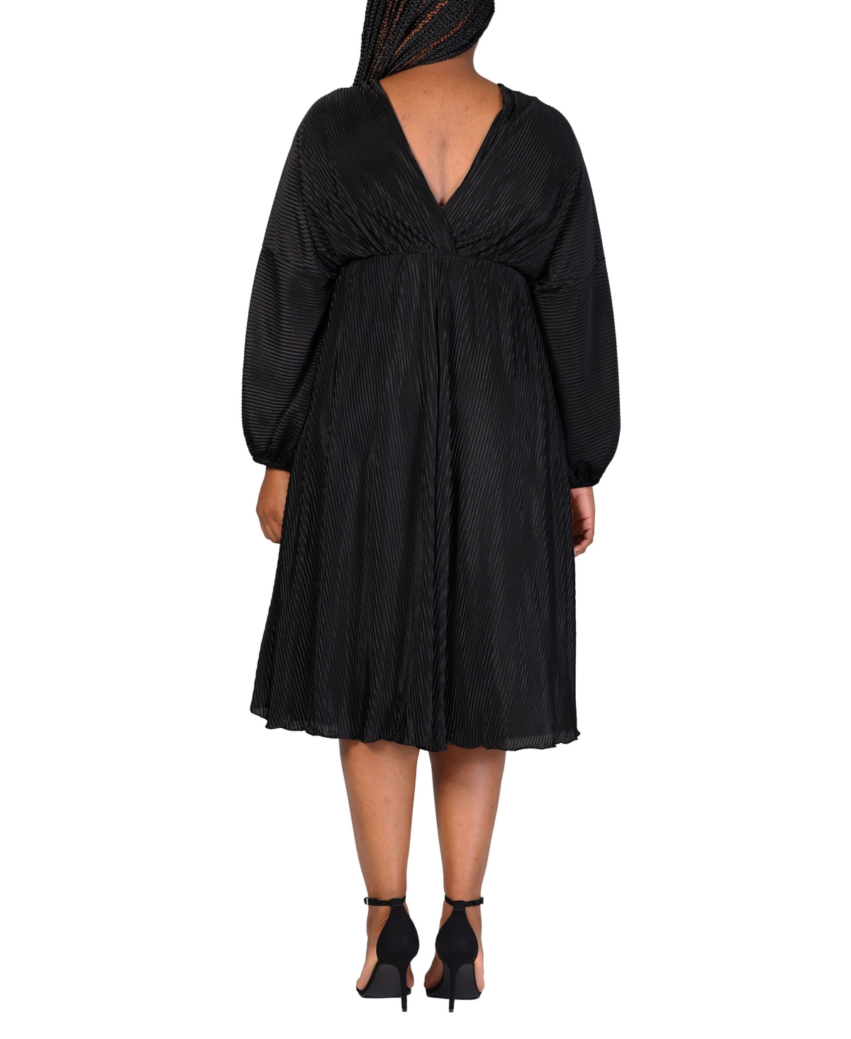 24seven Comfort Apparel Plus Size Shimmer V-neck Midi Dress In Black
