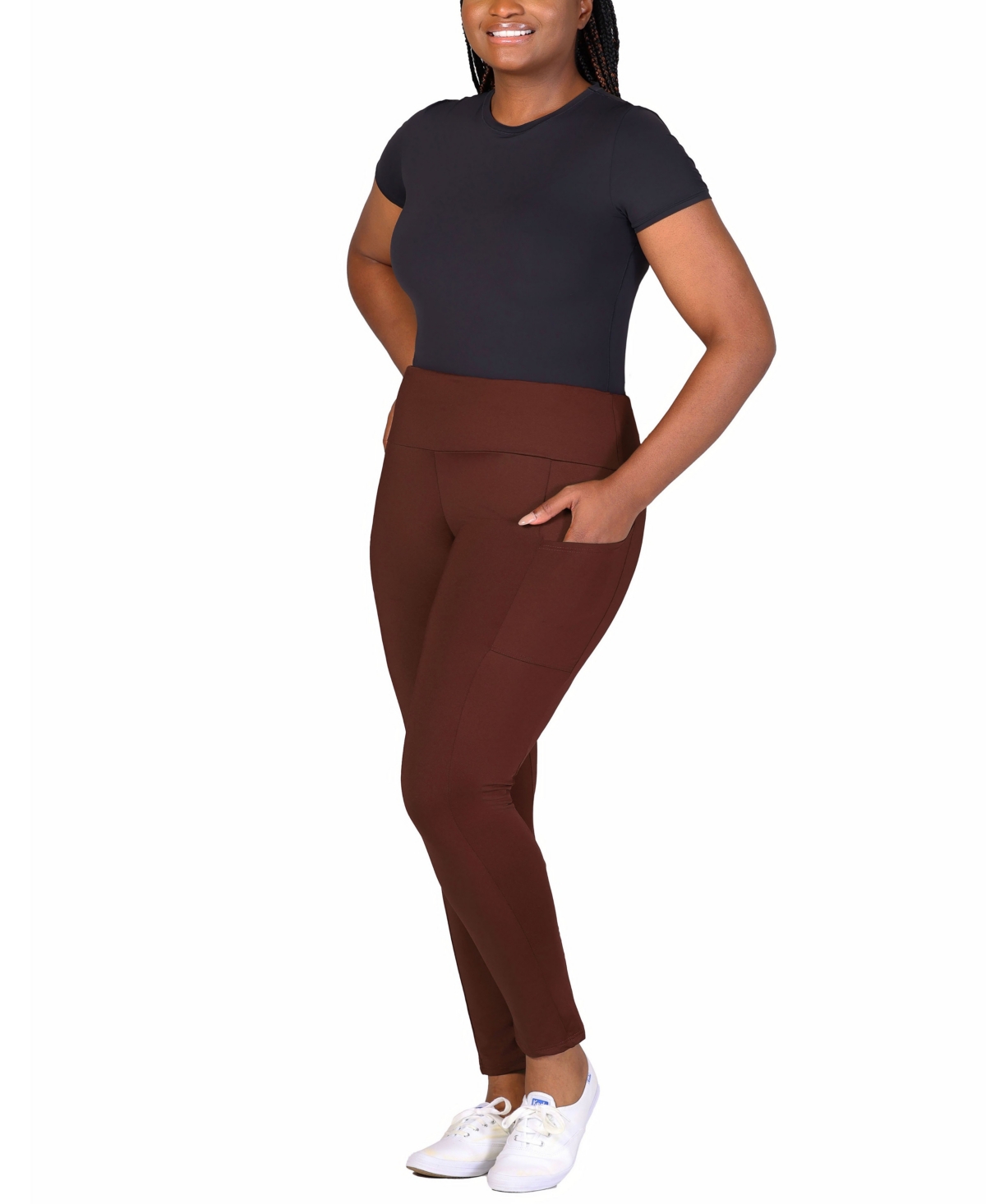 24SEVEN COMFORT APPAREL PLUS SIZE ANKLE LEGGINGS WITH SIDE POCKET 