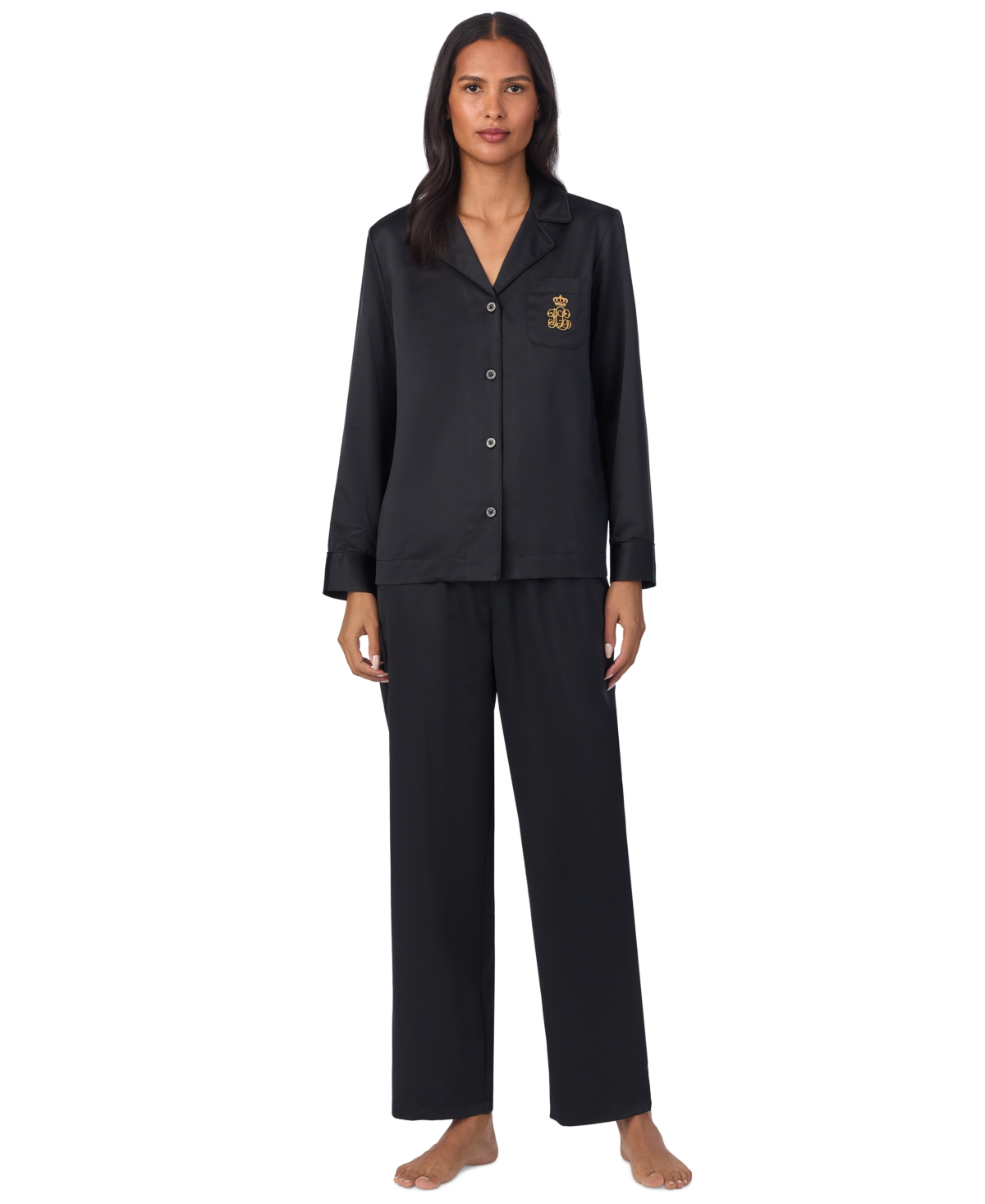 RALPH LAUREN WOMEN'S SATIN NOTCHED-COLLAR PAJAMA SET 