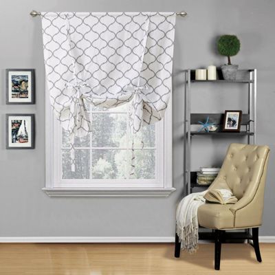 Living Shabby Chic Trellis Quatrefoil Single Tie Up Window Curtain Shade - 42 in. W x 63 in. L, Navy
