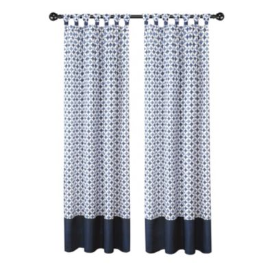 2 Pack: Modern Chic Geometric Tab Top Window Curtain Panels - 52 in. W x 63 in. L, Navy