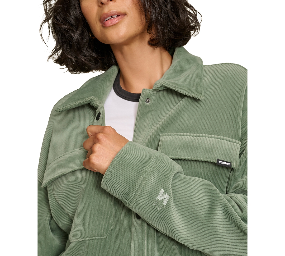 Shop Starter Women's Cropped Snap-front Knit Jacket In Duck Green