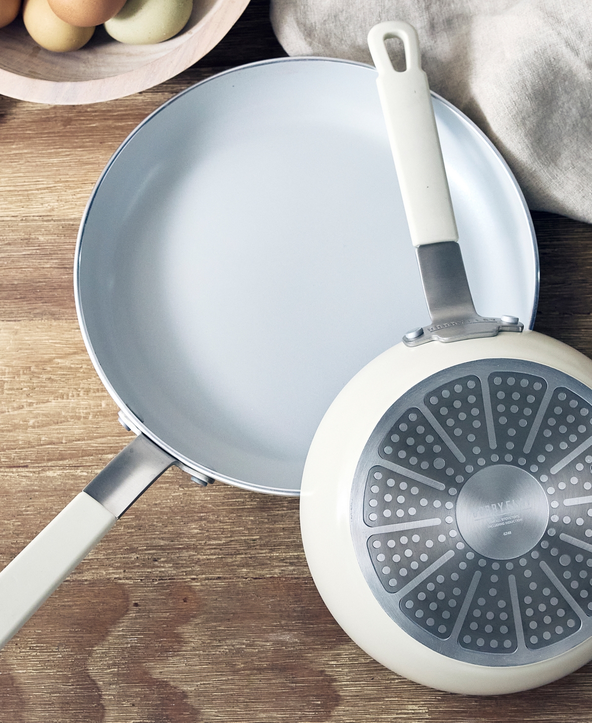 Greenpan X Bobby Flay Nonstick Stainless Steel 8" And 10" Frypan Set In Cream