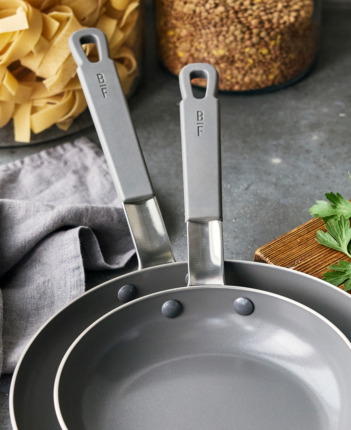 Greenpan X Bobby Flay Professional Grade Ceramic Nonstick 8" And 10" Frypan Set In Stainless Steel