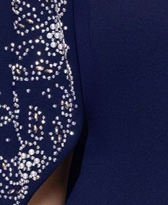 Betsy & Adam Plus Size Embellished Cape-Sleeve Gown