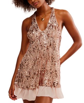 knee length dresses for ladies FREE PEOPLE Sequin GISELLE Drawstring RoucheHem Mini Dress