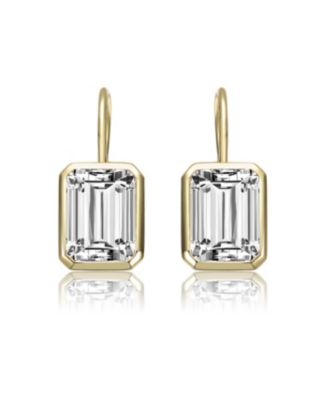 Sterling Silver Cubic Zirconia Baguette Drop Wire Back Earrings in White Gold Plated or 14k Gold Plated