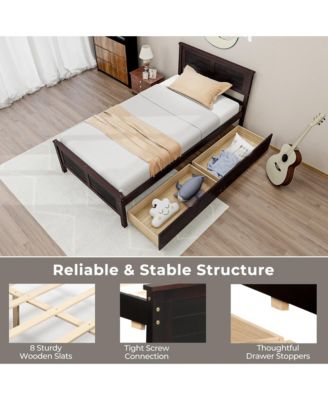 Twin Size Wooden Bed Frame with 2 Storage Drawers & Under-bed Storage Espresso