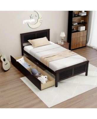 Twin Size Wooden Bed Frame with 2 Storage Drawers & Under-bed Storage Espresso