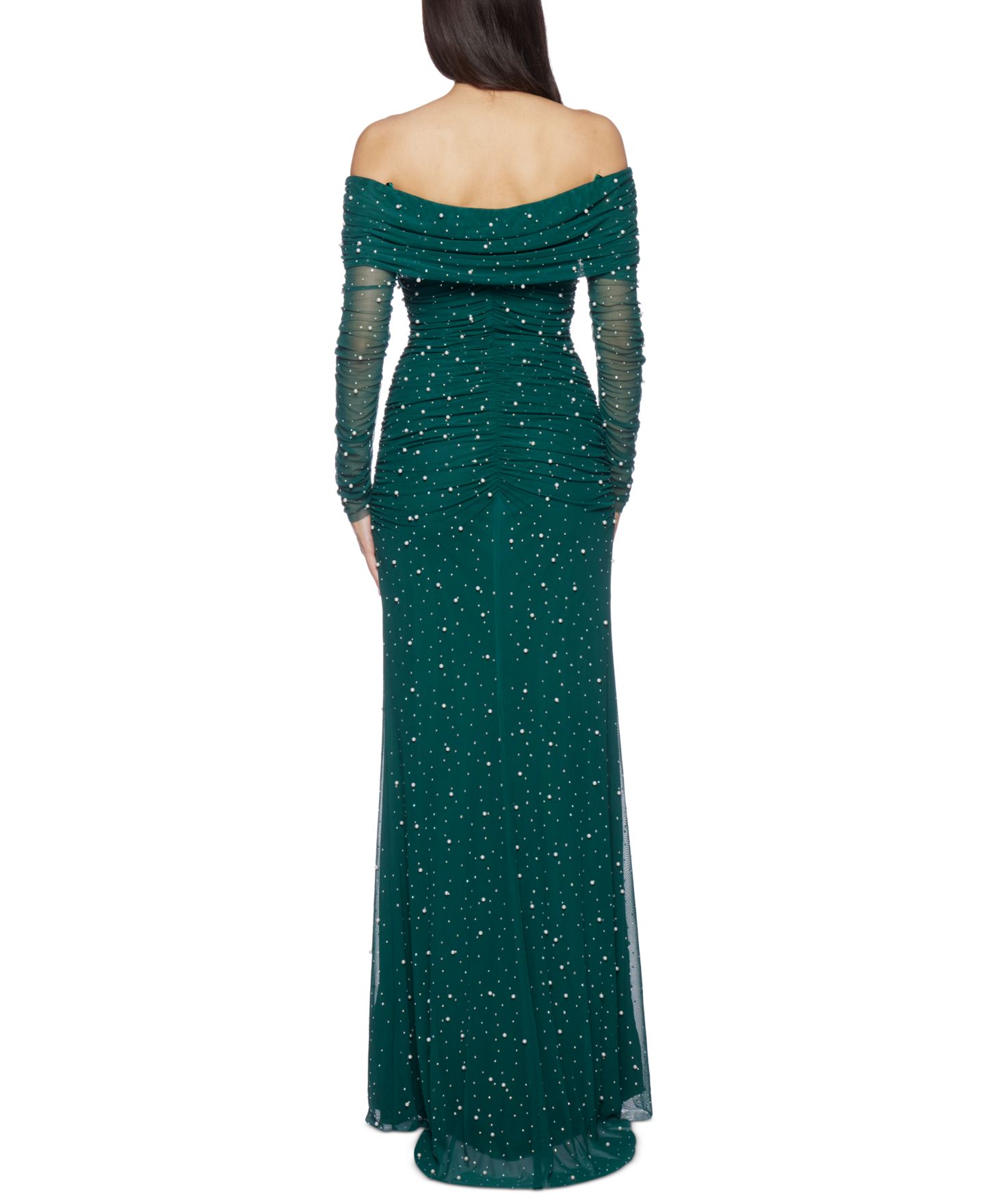 Женские платья B Darlin Juniors' Embellished Off-The-Shoulder Gown, цвет: Тёмно-синий / Жемчужный — фото 6