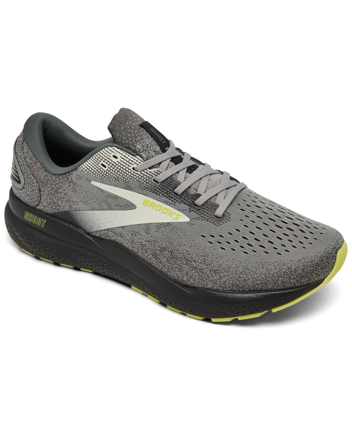 Men's Ghost 16 Running Sneakers from Finish Line - Grey/Lime