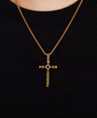 Gold Biblical Cross Stainless Steel Pendant Necklace