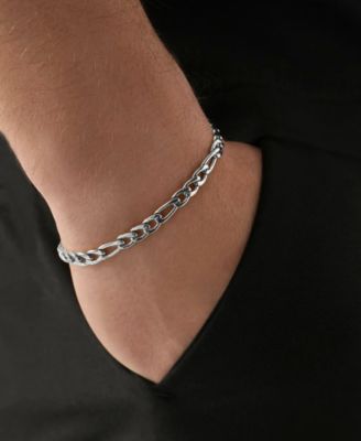 Silver Contemporary Figaro Chain Stainless Steel Bracelet