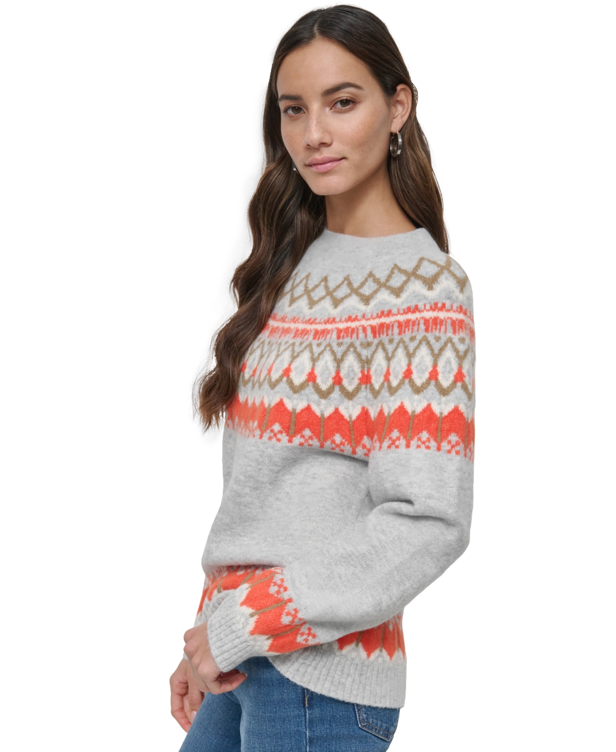 Dkny Jeans Women's Fair Isle Crewneck Raglan Sweater