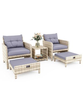5-Piece Wicker Patio Conversation Set with Cushions