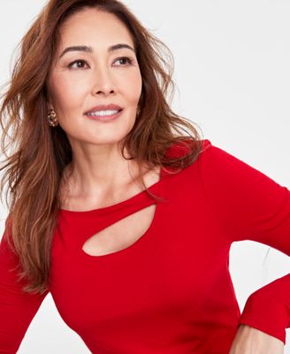 I.N.C. International Concepts Women's Asymmetric Cut-Out Long-Sleeve Top, Created for Macy's