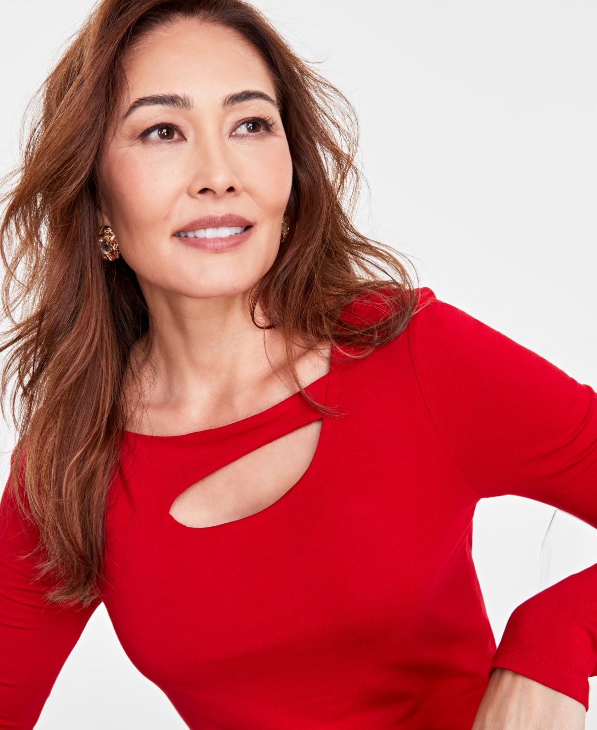 I.n.c. International Concepts Women's Asymmetric Cut-Out Long-Sleeve Top, Created for Macy's