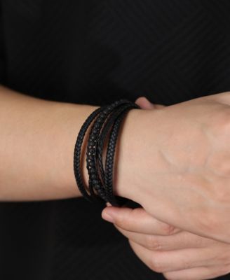 Black Multi Leather Beaded Stainless Steel Bracelet