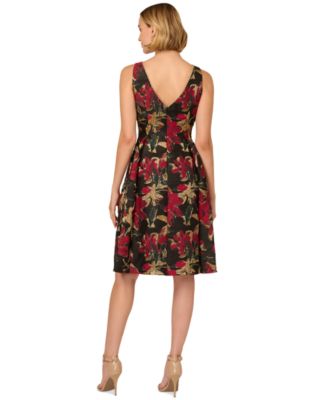Adrianna Papell Women's Floral Jacquard Fit & Flare Dress - Macy's
