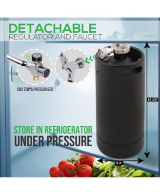Homebrew Mini Keg Beer Dispenser - 128 oz. Black Matte Powder Coat Mini Keg with Detachable Regulator and Metal Tap CO2 Aluminum Regulator System